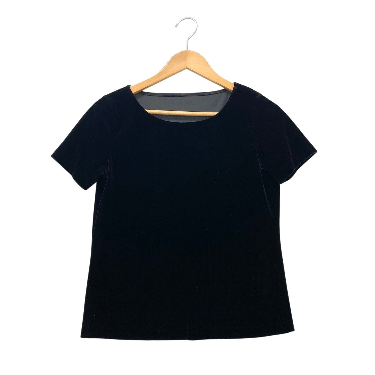 2f18 BALENCIAGA バレンシアガ ベロア 半袖カットソー Tシャツ トップス 38 ブラック トリアセテート  レディースo07t