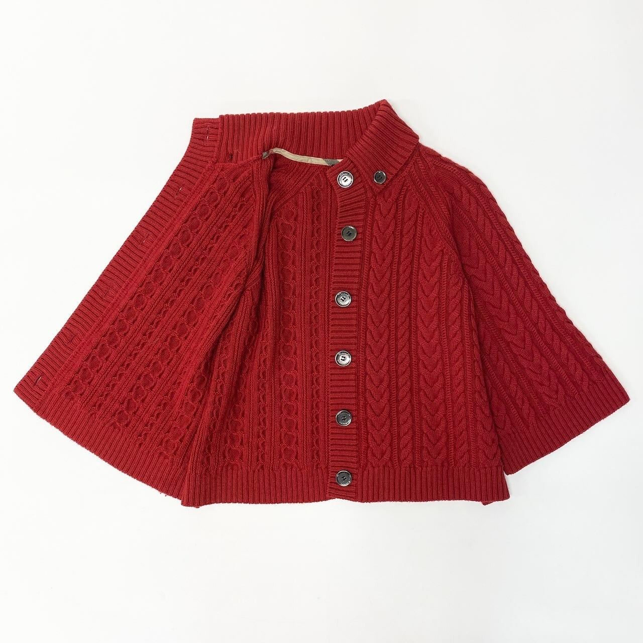 8d13 BURBEERY LONDON バーバリー ケーブルニット カーディガン サイズ1 レッド Cable Knit Cardigan 日本製t18r