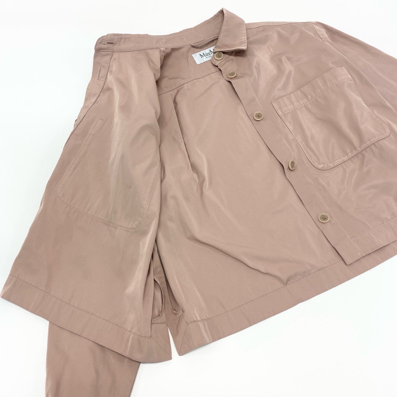 13l27 Max Mara マックスマーラ 2024年 イタリア製 クロップドジャケット 長袖シャツ 身幅ゆったり○ レディース 女性用 40 ピンクk02i