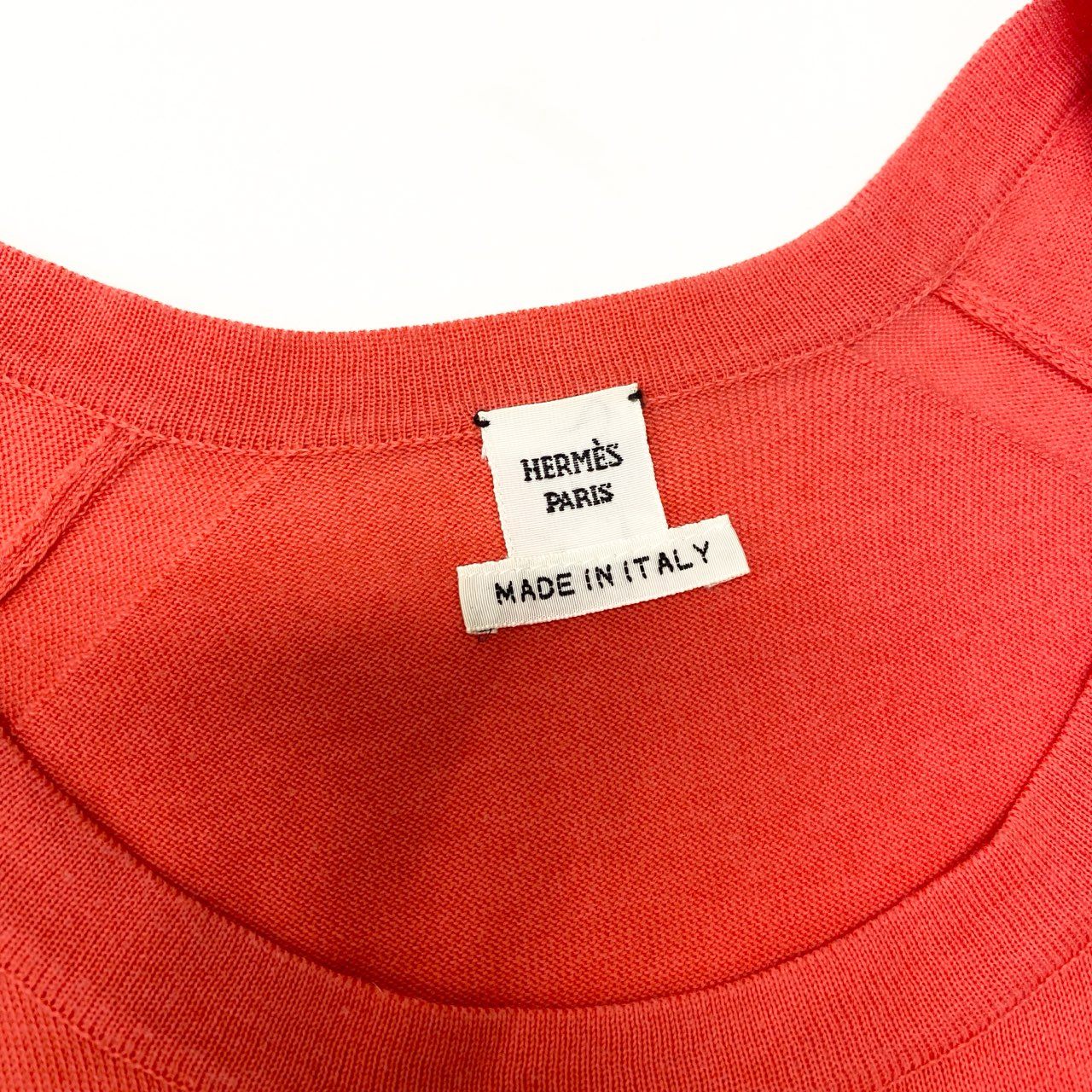Ec5 HERMES エルメス Hロゴ コットンシルク 半袖ニット トップス サイズ36 コーラル レディースk02i