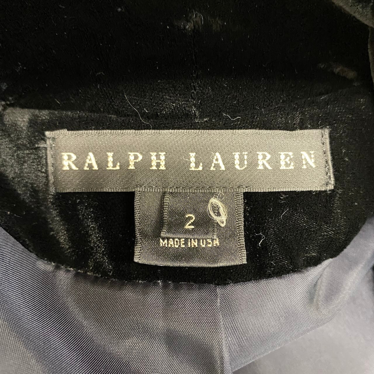 1h16 【美品】 RALPH LAUREN ラルフローレン ショールカラージャケット ベロア切替  サイズ2 ブラック レディース 女性用u02t