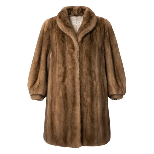 75i16 PERSONA パステルミンク ファーコート サイズ9 茶系 本毛皮 Pastel Mink Fur Coat 裏地刺繍t18r
