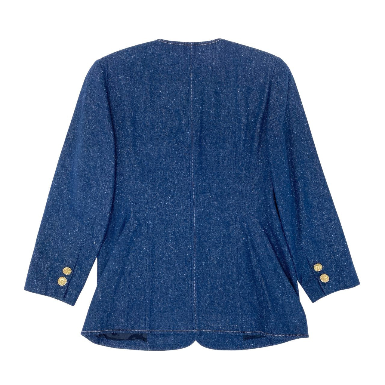 15Ⅼ1【美品】LEONARD レオナール ノーカラージャケット デニムジャケット 刺繍 金ボタン 11ARサイズ インディゴ レディースo07t