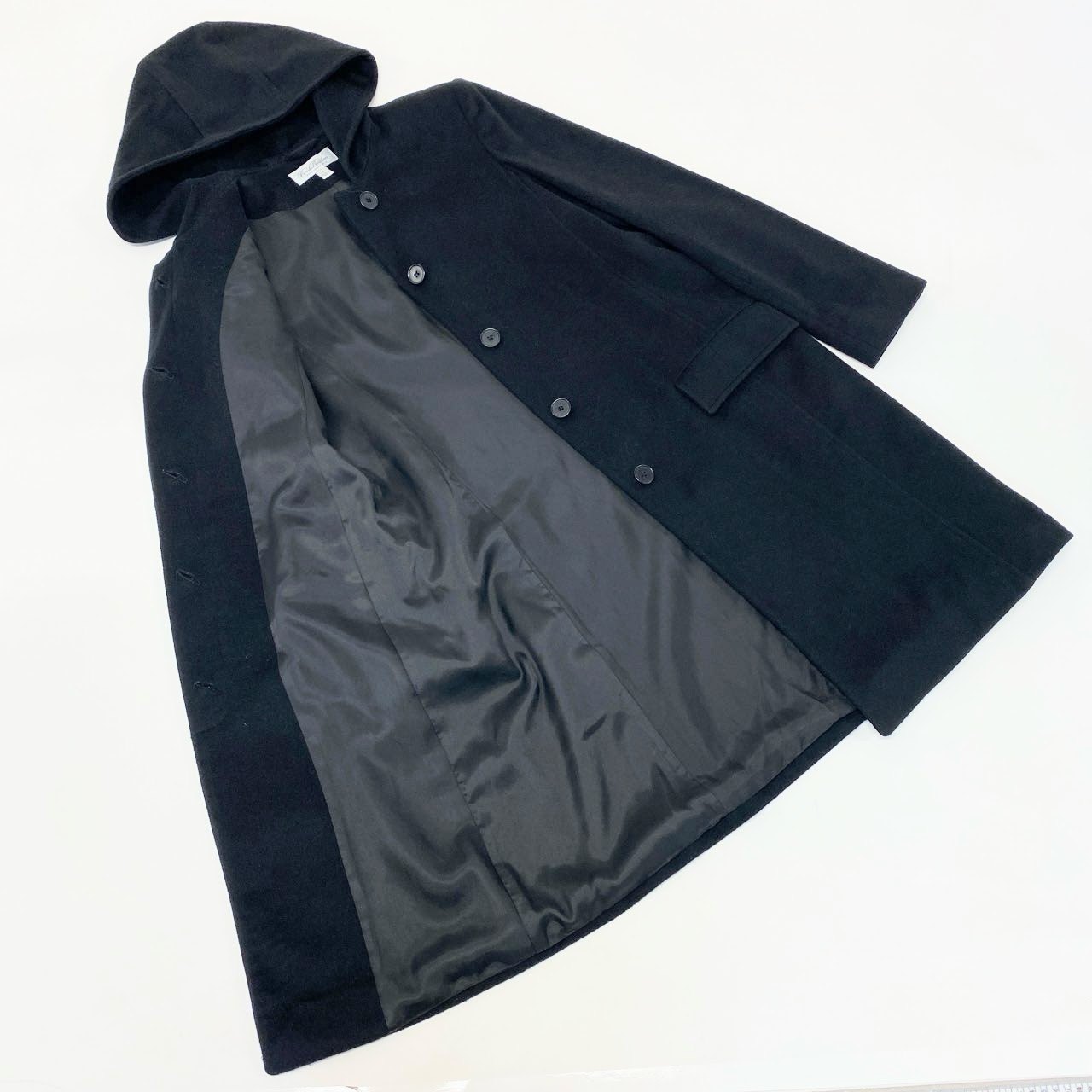 74k4 Brooks Brothers ブルックスブラザーズ USA製 フーデッド ロングコート アウター フーディ 米国製 Mサイズ ブラック ウール レディースo07t