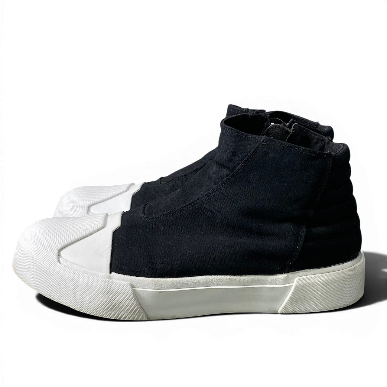 1f10 JULIUS ユリウス 17aw W TOE CUP SNEAKERS サイドジップ キャンバス 厚底 ハイカットスニーカー 597FWM1 サイズ3 ブラック ホワイト メンズ 紳士靴u02t