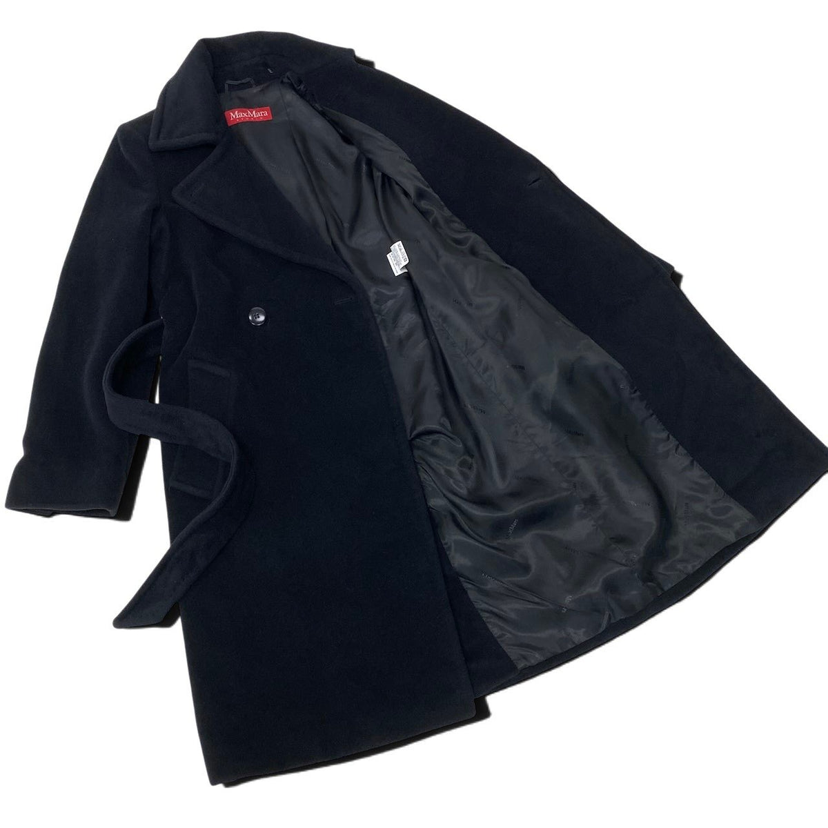 12i25 Max Mara マックスマーラ ウールコート アンゴラ混 ロングコート 裏地ブランドロゴ 34 ブラック レディース 女性用u02t
