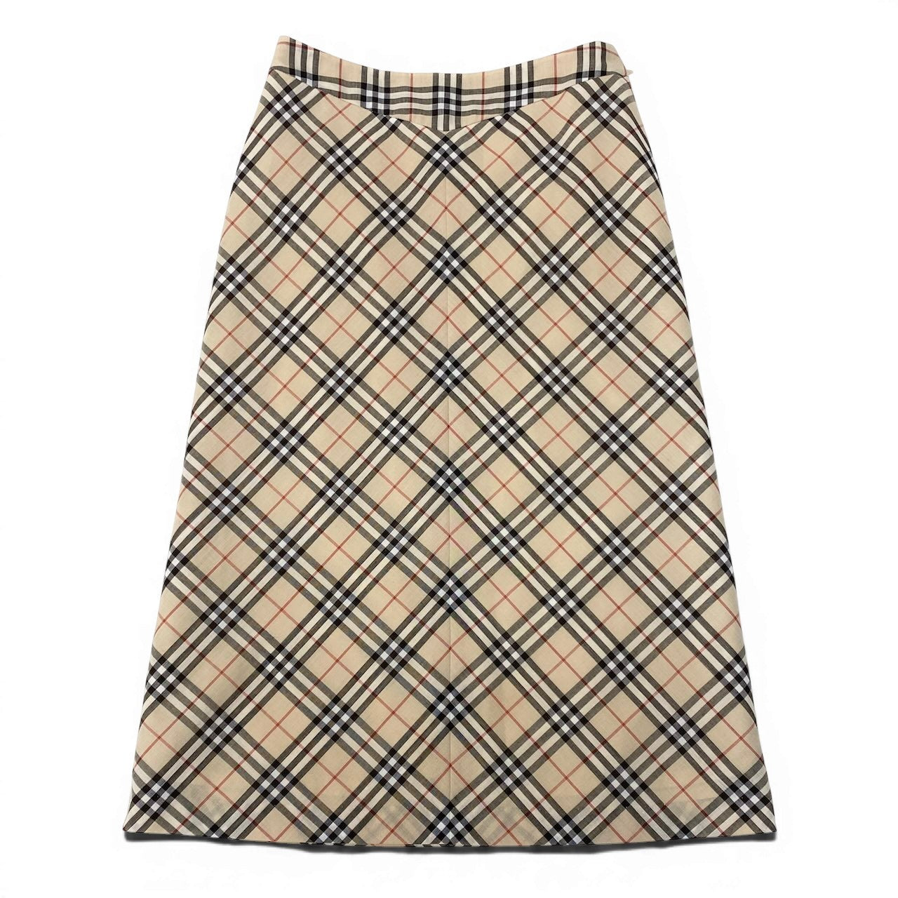 Ig6 BURBERRY LONDON BULE LABEL チェックスカート ノバチェック ミディアム丈 36サイズ ベージュ系 レディース 女性用ta2