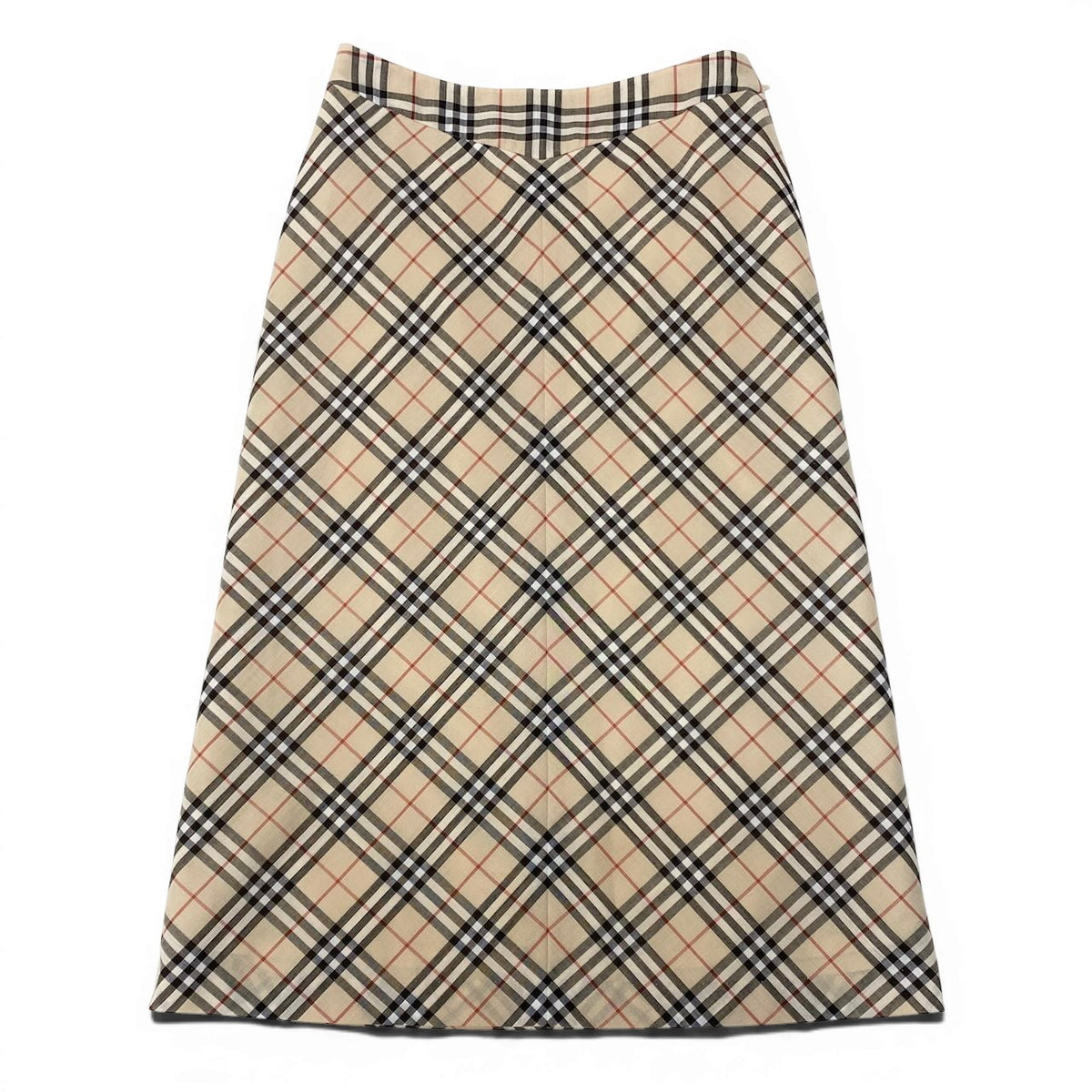 Ig6 BURBERRY LONDON BULE LABEL チェックスカート ノバチェック ミディアム丈 36サイズ ベージュ系 レディース 女性用ta2ta2