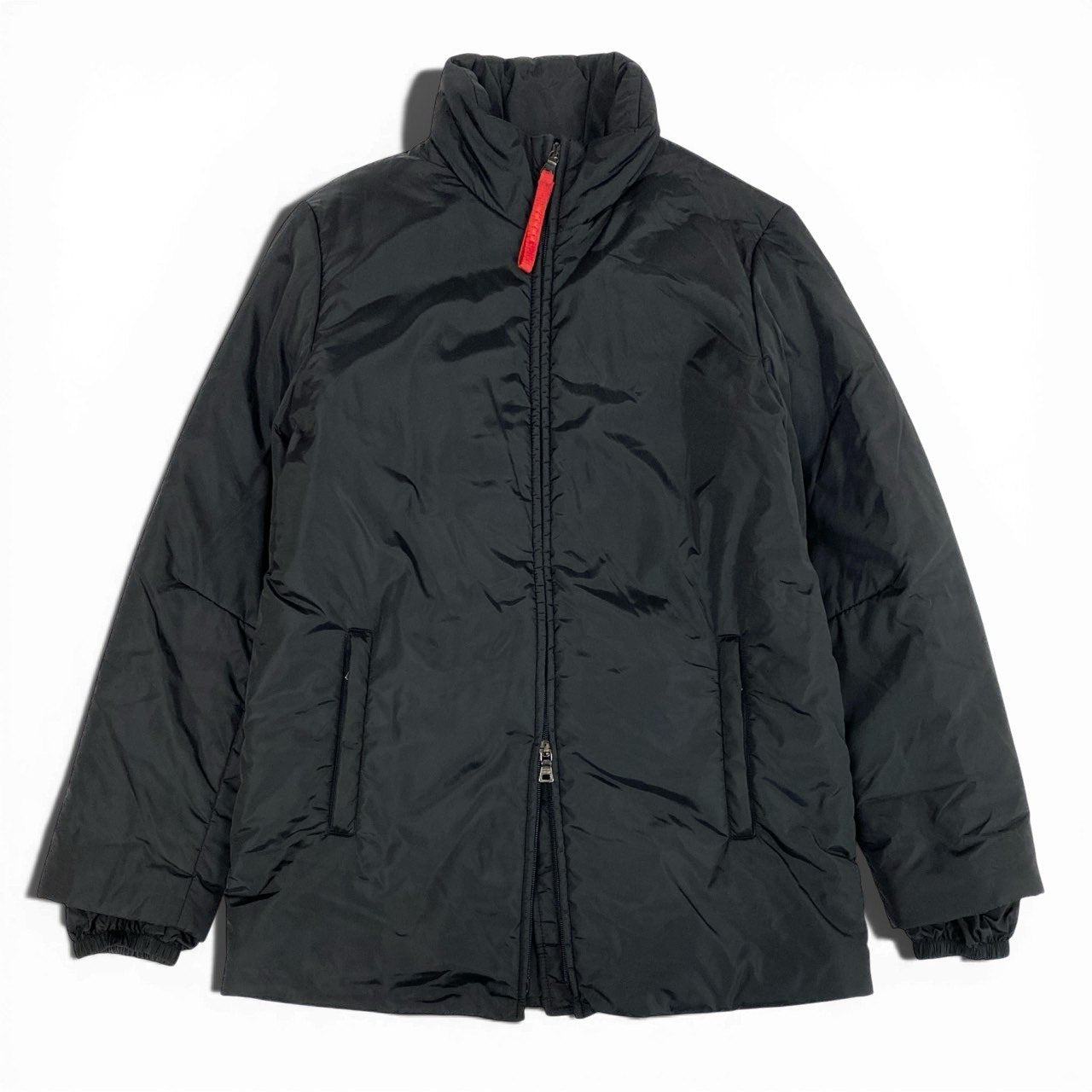 24L22 PRADA プラダ ナイロンジャケット 中綿ジャケット フーディー ダブルジップ アウター イタリア製 40サイズ ブラック メンズ 男性用o07t