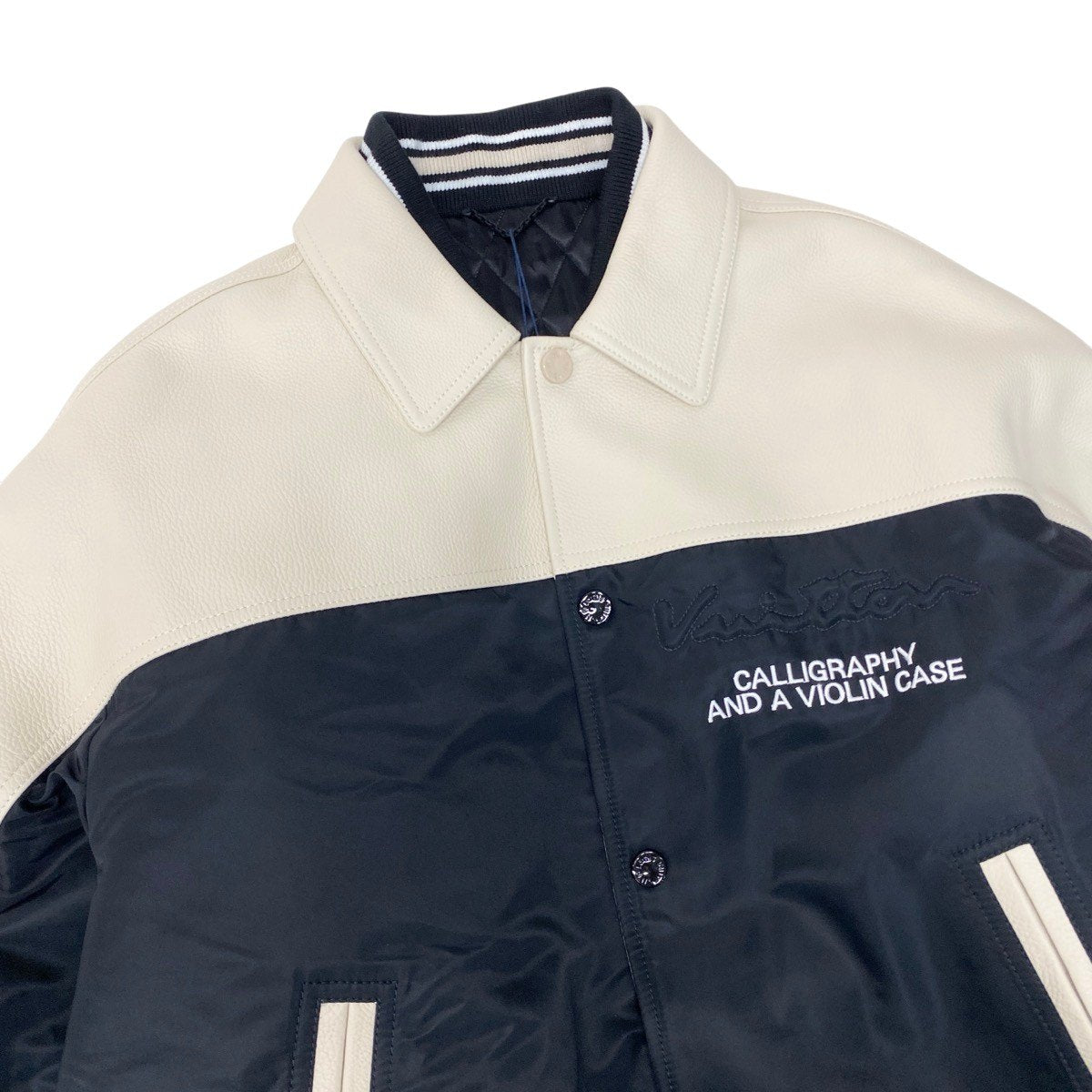 Mf19《未使用品》 LOUIS VUITTON ルイヴィトン 24SS カリグラフィー レザー × ナイロン ジャケット Calligraphy Leather Nylon Jacket サイズ50 ホワイト ブラックt18r