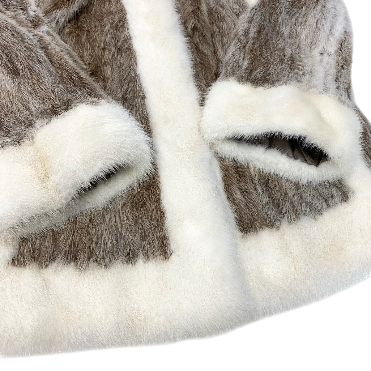 93h9 GRAMORLY 希少デザイン パールミンク  ファーコート サイズ9 ホワイト × 茶系 本毛皮 Pearl Mink Fur Coatt18r