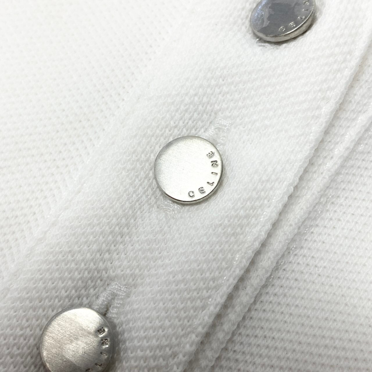 e10 CELINE 半袖ポロシャツ 馬車ロゴ刺繍 パフスリーブ Mサイズ ホワイト レディース 女性用k02i