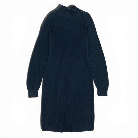 37L23 HERMES エルメス リブニットワンピース ハイネック ロングスリーブ ハーフボタン イタリア製 40サイズ ネイビー系 レディース 女性用o07t