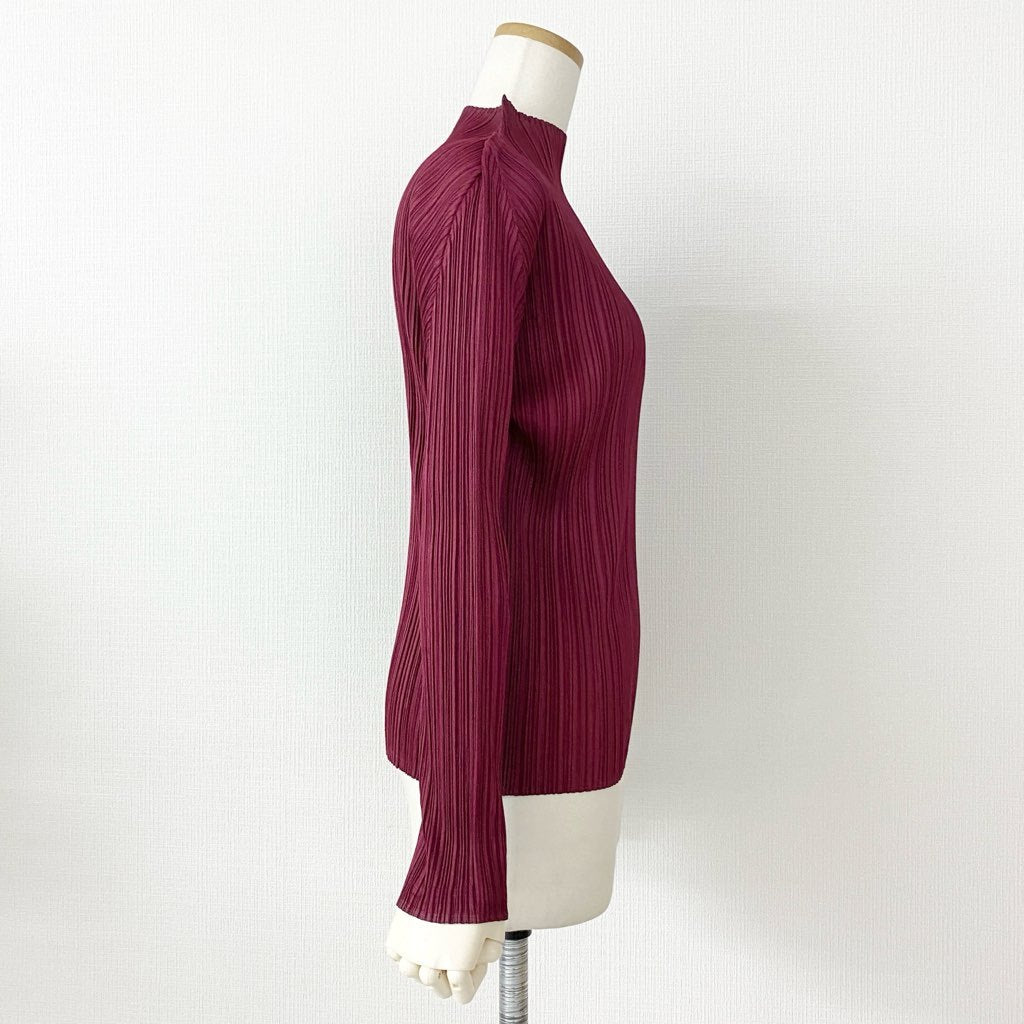 2d10 PLEATS PLEASE ISSEY MIYAKE プリーツプリーズ イッセイミヤケ 日本製 PP43-JK225 ハイネック 長袖プリーツカットソー ロングスリーブ トップス 4 ボルドー MADE IN JAPAN