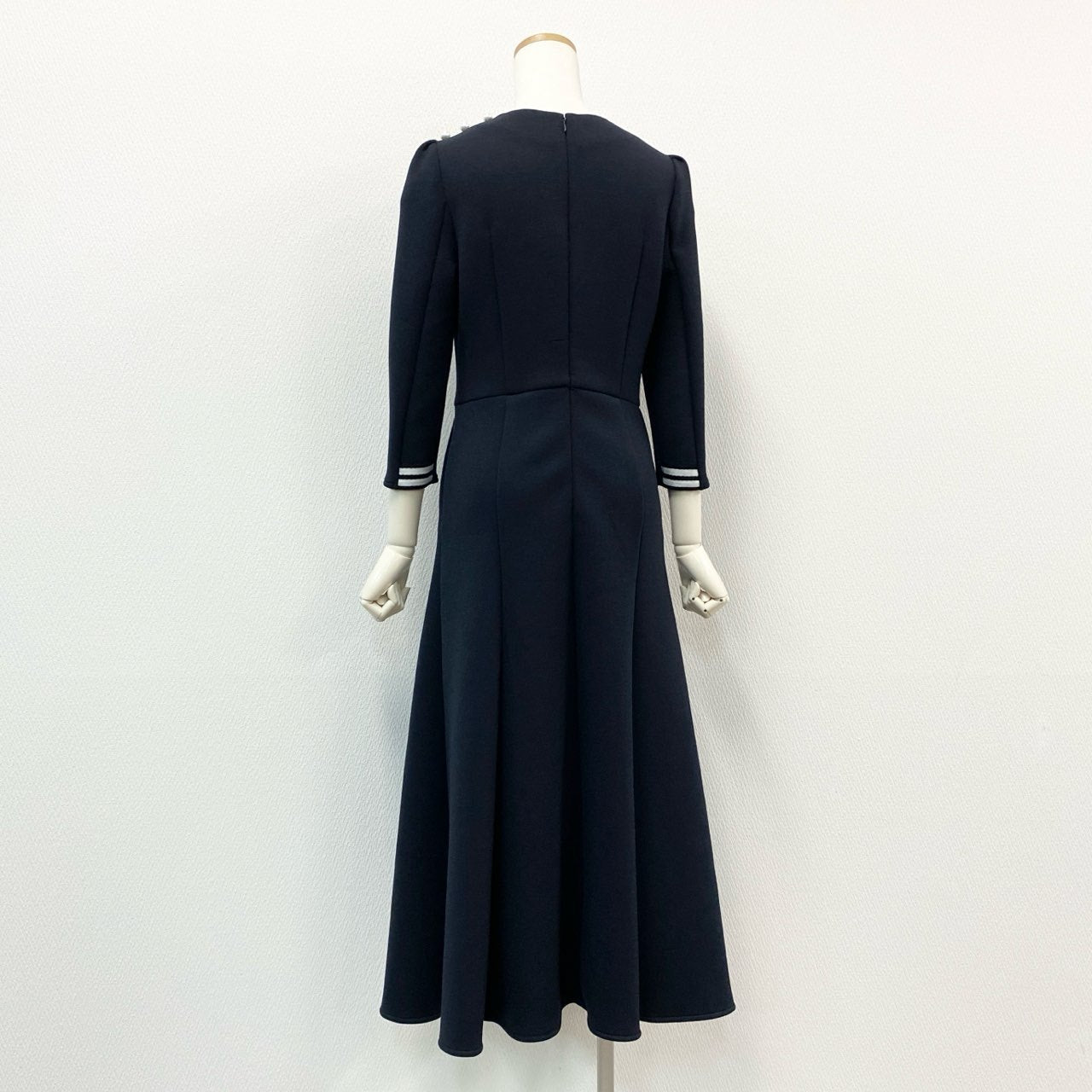 51f2 BORDERS at BALCONY ボーダーズアットバルコニー パールワンピース ロングワンピース フレアスカート BD1921-2K-24 サイズ36 ネイビー レディース 日本製