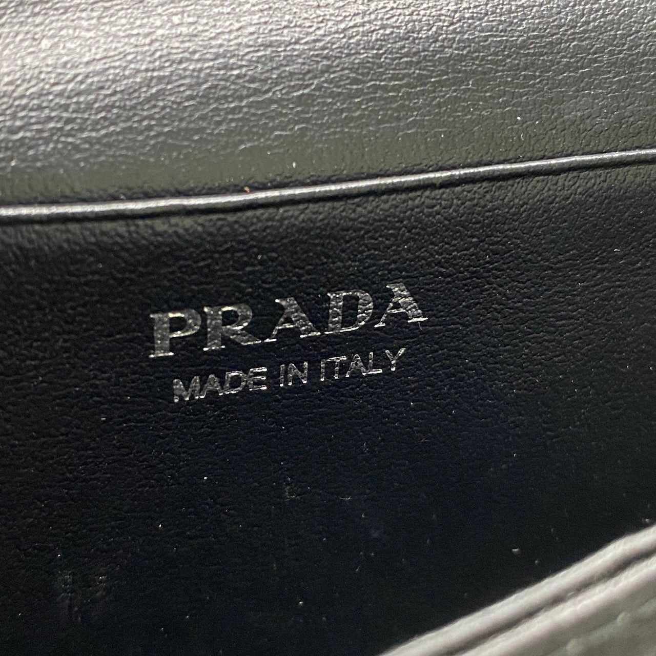 PRADA プラダ ラインストーン フラップカードホルダー ミニバッグ ブラック シルバー レディースta1