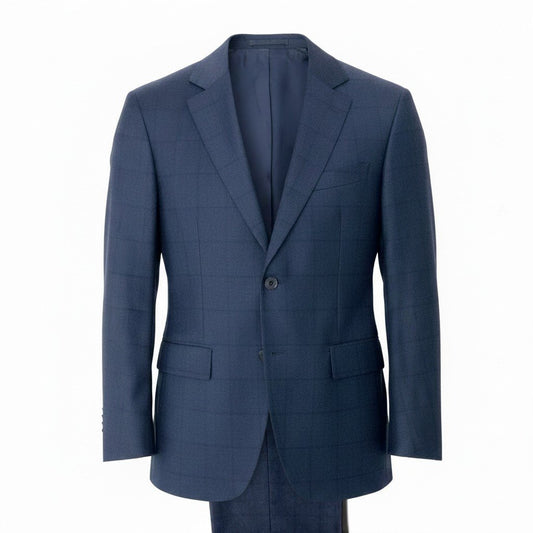 88g20 【美品】 Salvatore Ferragamo サルヴァトーレフェラガモ セットアップ シングルスーツ 2B チェック柄 サイズ52-7R ネイビー バージンウール100％ メンズ 紳士服u02t