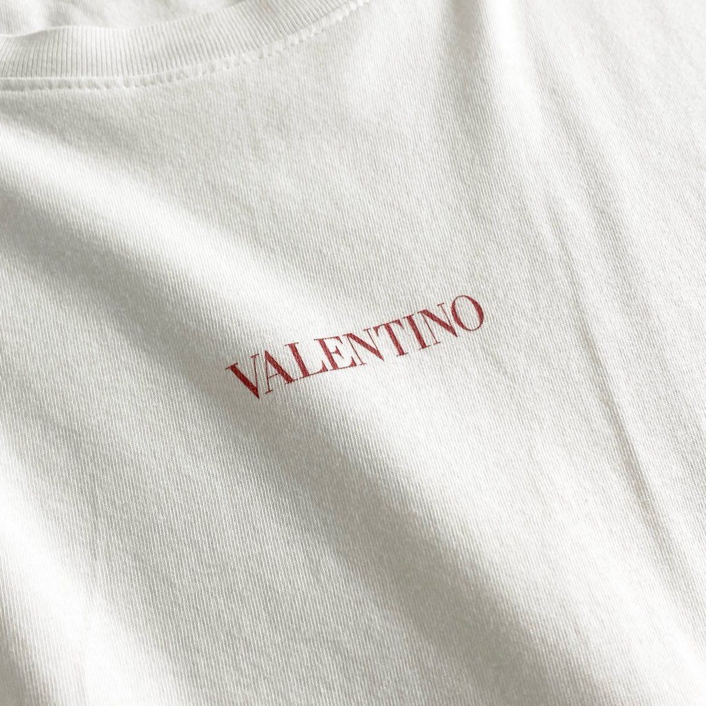 13e22 VALENTINO ヴァレンティノ イタリア製 フロントロゴ Tシャツ クルーネック カットソー プリント WV3MG10V738 Lサイズ ホワイト コットン