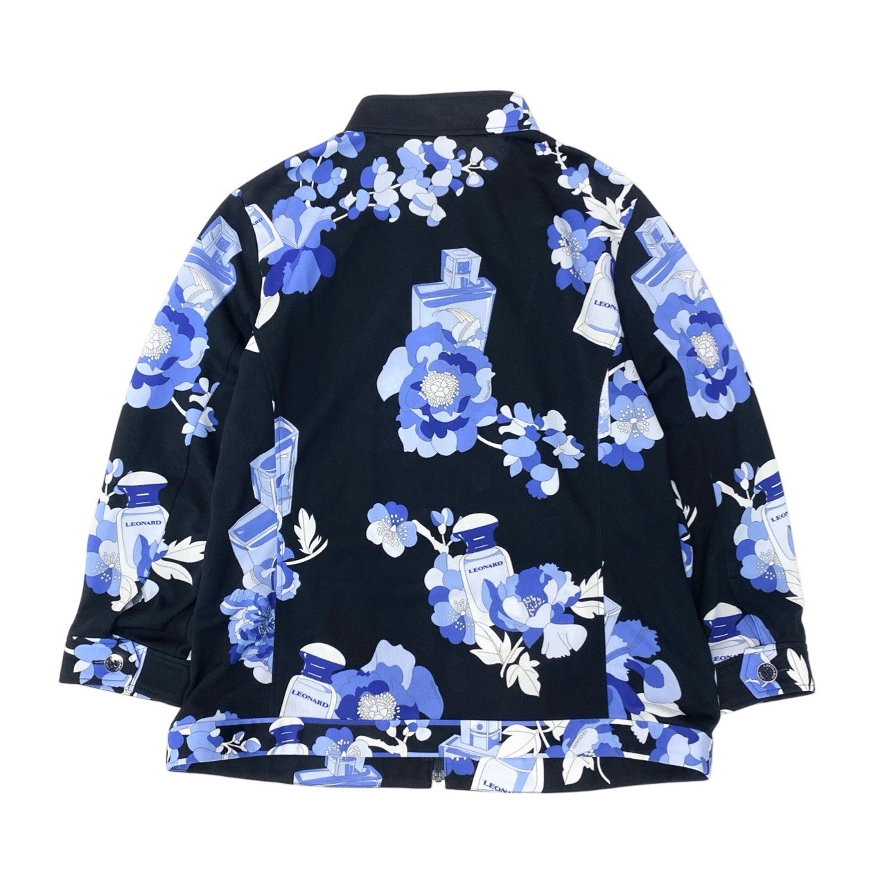 31b6 【美品】LEONARD SPORT レオナール スポーツ ジップアップジャケット ブルゾン 香水 花柄プリント 0578942 42サイズ ブラック ブルー ポリエステル100％ レディース 女性用u02t
