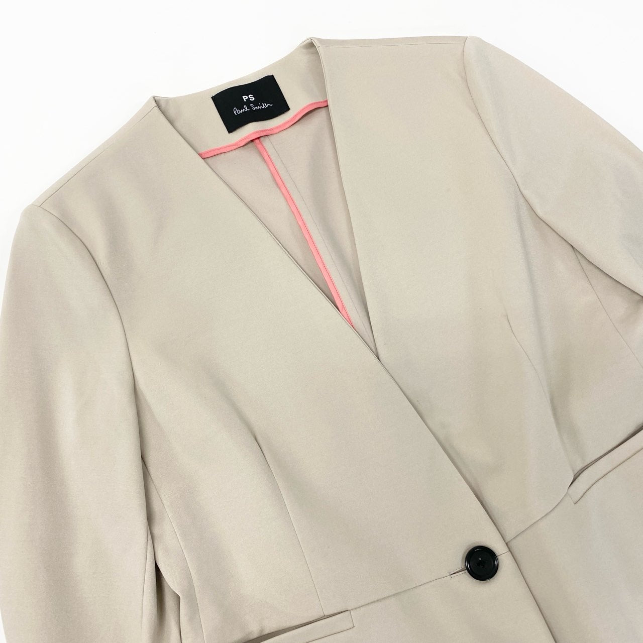 23i17 PS Paul Smith ポールスミス セットアップ ノーカラージャケット イージーパンツ ボトムス 大きいサイズ 42 XLサイズ相当 ベージュ レディースk02i