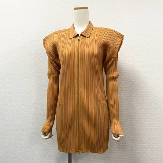 75i8 PLEATS PLEASE ISSEY MIYAKE プリーツプリーズ イッセイミヤケ チュニック丈 日本製 長袖 プリーツジャケット ジップアップ カーディガン 羽織 PP91-JD081 4 オレンジ レディースo07t