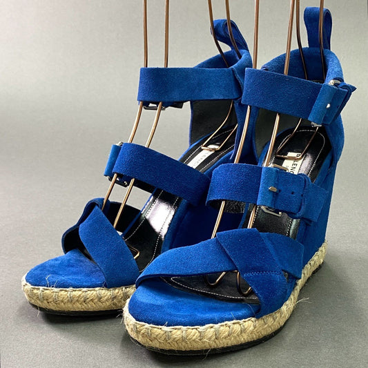 5k6 BALENCIAGA バレンシアガ ダブルベルトストラップ ウェッジソールサンダル 38 ブルー スエードレザー スペイン製 シューズ