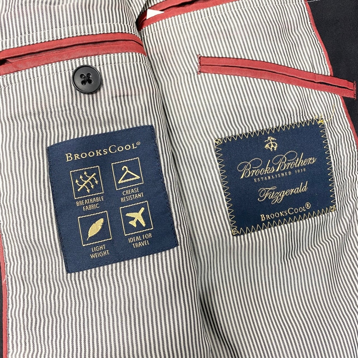 80e1 【美品】 Brooks Brothers ブルックスブラザーズ Fitzgerald テーラードジャケット 背抜き 刻印ボタン  19－10－8871 37SHT ネイビー メンズ 紳士服u02t