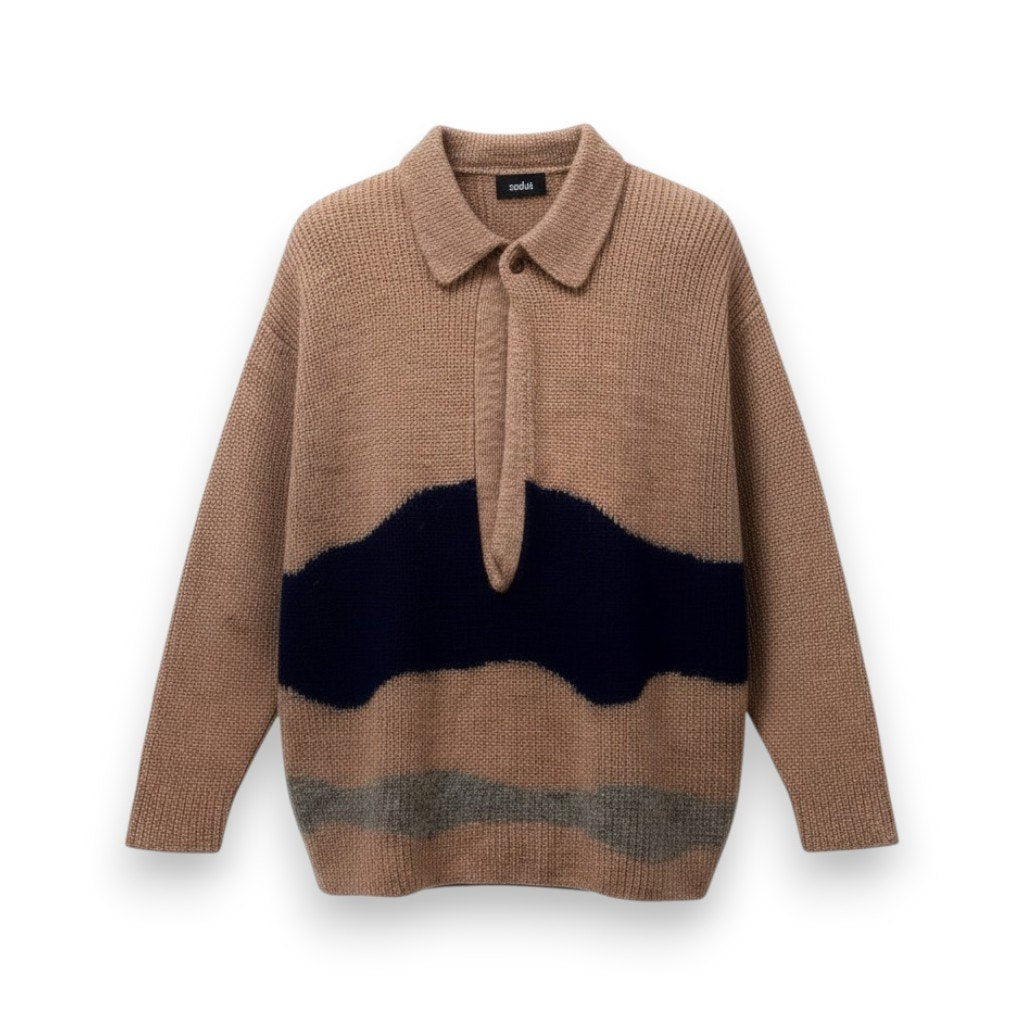 24c16 【美品】soduk スドーク 21AW drawing knit ドローイングニット ニットセーター ボーダー 0421030504 ブラウン レディース 女性用o07t