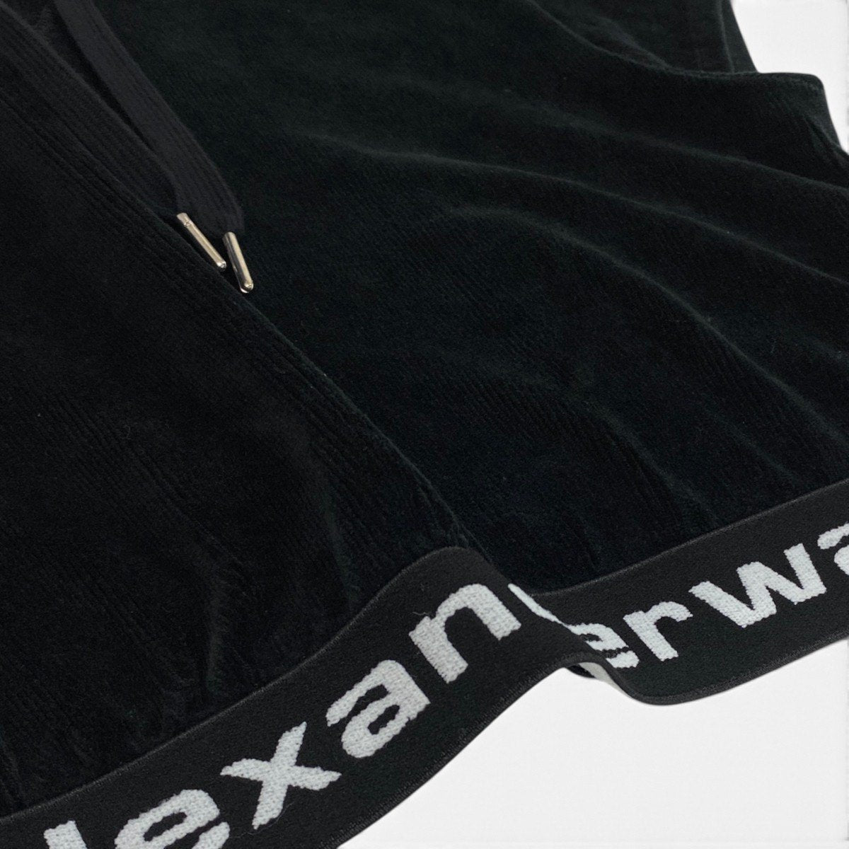 i25 alexanderwang.t クロップドフーディー パーカー 半袖 ベロア ロゴバンド Sサイズ ブラック レディース 女性用u02t