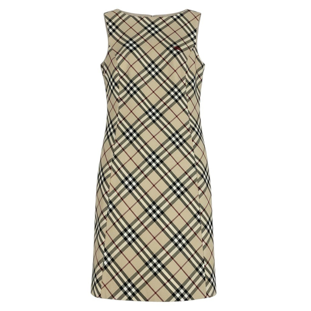 Id10 BURBERRY バーバリー ノバチェック ホース刺繡 ノースリーブワンピース  38 ベージュ系 コットンu02t