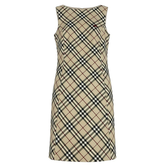 Id10 BURBERRY バーバリー ノバチェック ホース刺繡 ノースリーブワンピース  38 ベージュ系 コットンu02t