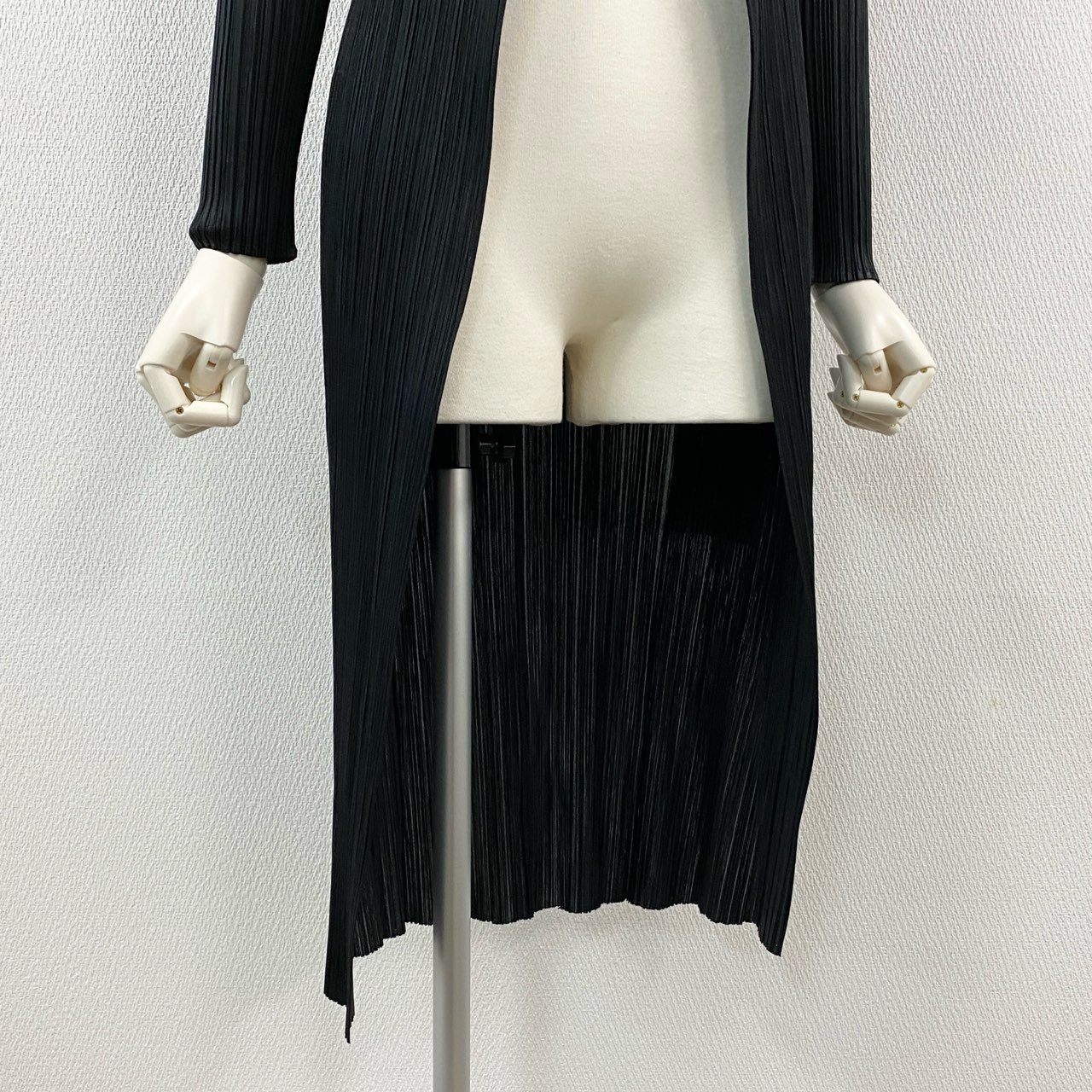 64b11【美品】PLEATS PLEASE プリーツプリーズ プリーツロングカーディガン ロングコートカーディガン PP61-JG605 2サイズ ブラック ポリエステル100％ レディース 女性用k02i