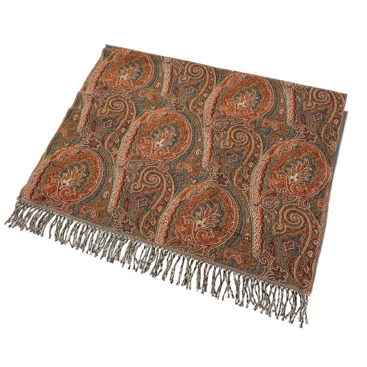 66l1 ETRO Home Collection  エトロ ホームコレクション イタリア製 ひざ掛け ブランケット ペイズリー柄 織り模様 フリンジ マルチカラー ウール100％u02t