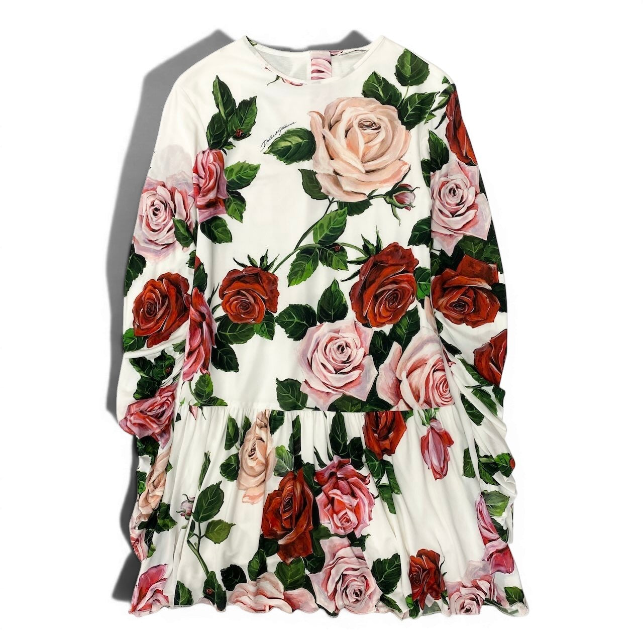80e1 DOLCE&GABBANA ドルチェアンドガッバーナ フラワープリント ワンピース フレアワンピース バラ柄 薔薇 9/10 ホワイト キッズ 女の子u02t