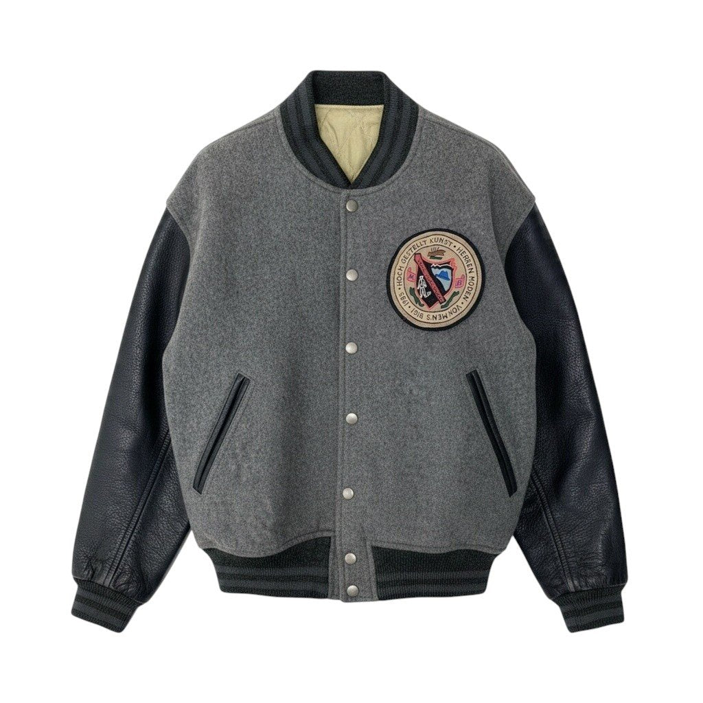 7j19 MEN’S BIGI メンズビギ レザー切替 ワッペン スタジャン サイズM グレー ブラック 刺繍 Vintage ヴィンテージt18r