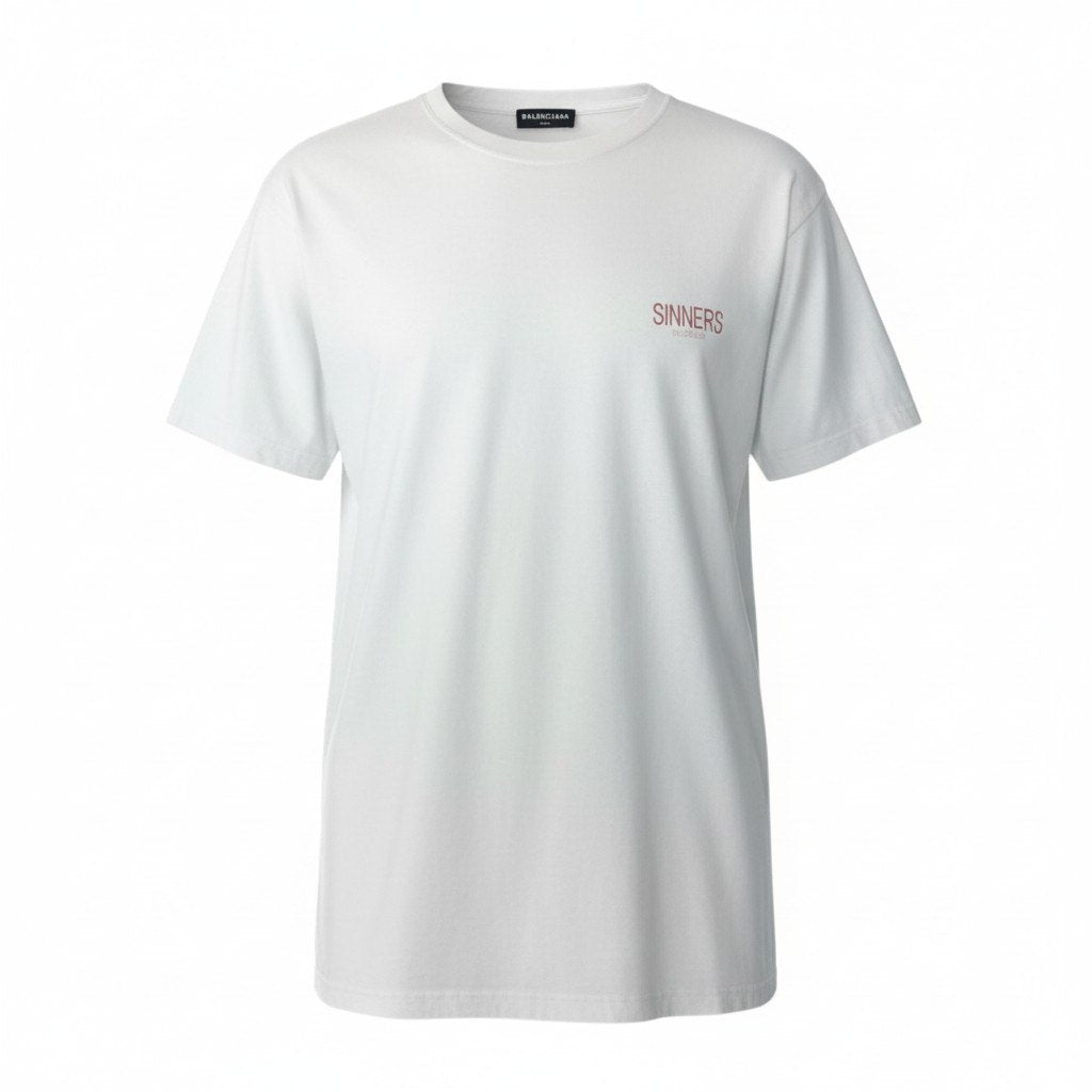 15c5 BALENCIAGA バレンシアガ SINNERS ロゴ オーバーサイズ Tシャツ カットソー M ホワイト コットン メンズu02t