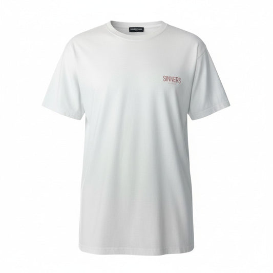 15c5 BALENCIAGA バレンシアガ SINNERS ロゴ オーバーサイズ Tシャツ カットソー M ホワイト コットン メンズu02t