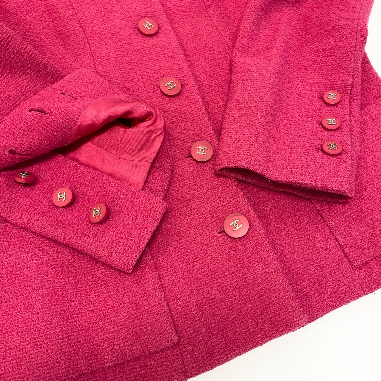 Ca28 CHANEL シャネル 1996年 ツイードジャケット ココマークボタン P06647 サイズ38 ピンク VINTAGEu02t