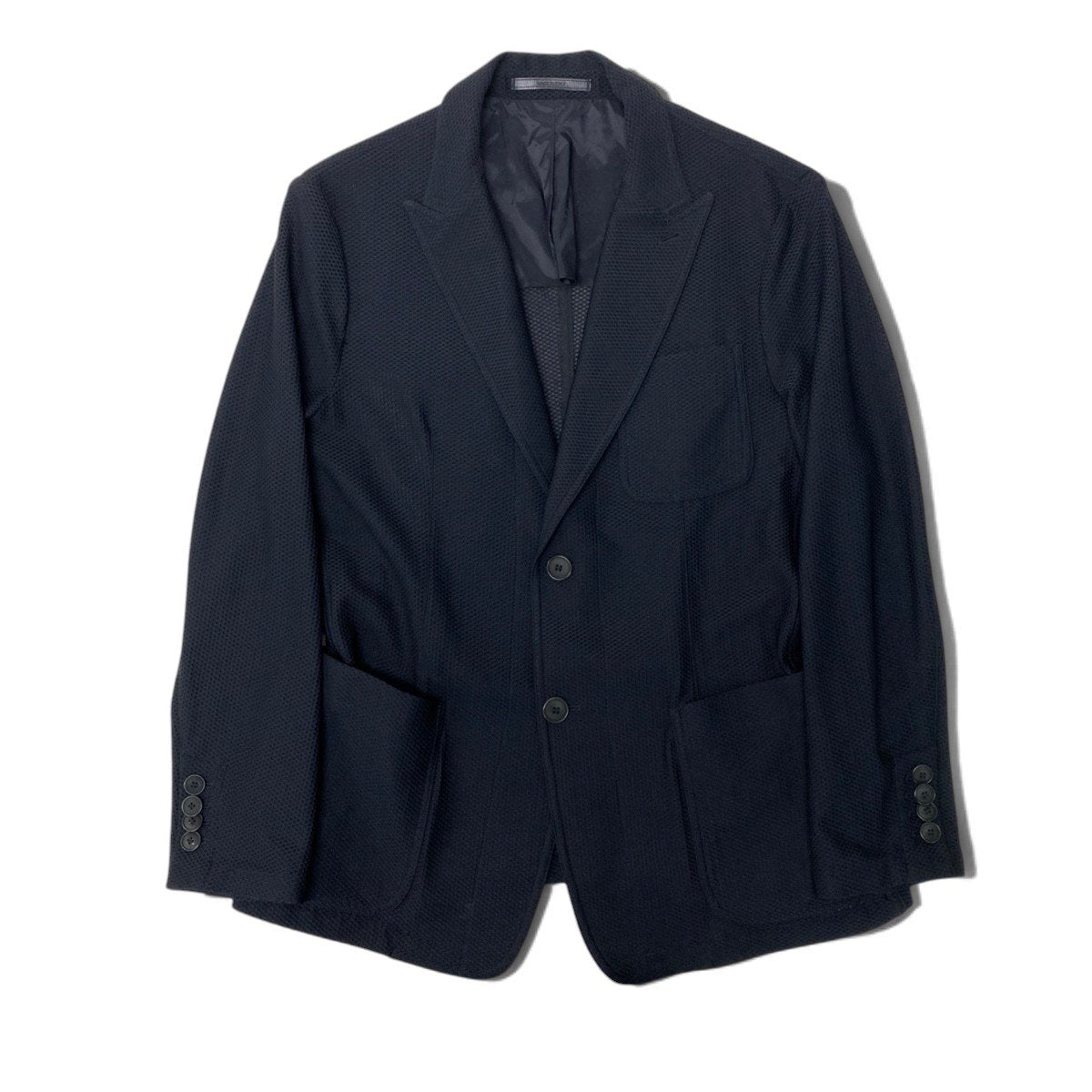 88j8 GIORGIO ARMANI ジョルジオアルマーニ レザータグ 本切羽 メッシュテーラードジャケット ブレザー サイズ52 ブラックt18r