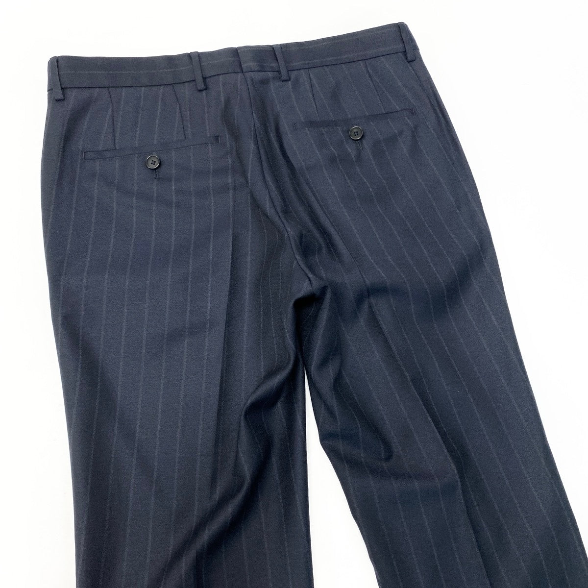 32e13 【美品】HUGO BOSS ヒューゴボス スーツセットアップ テーラードジャケット スラックス ストライプ REDA生地 46サイズ ネイビー ウール100％ メンズ 男性用u02t
