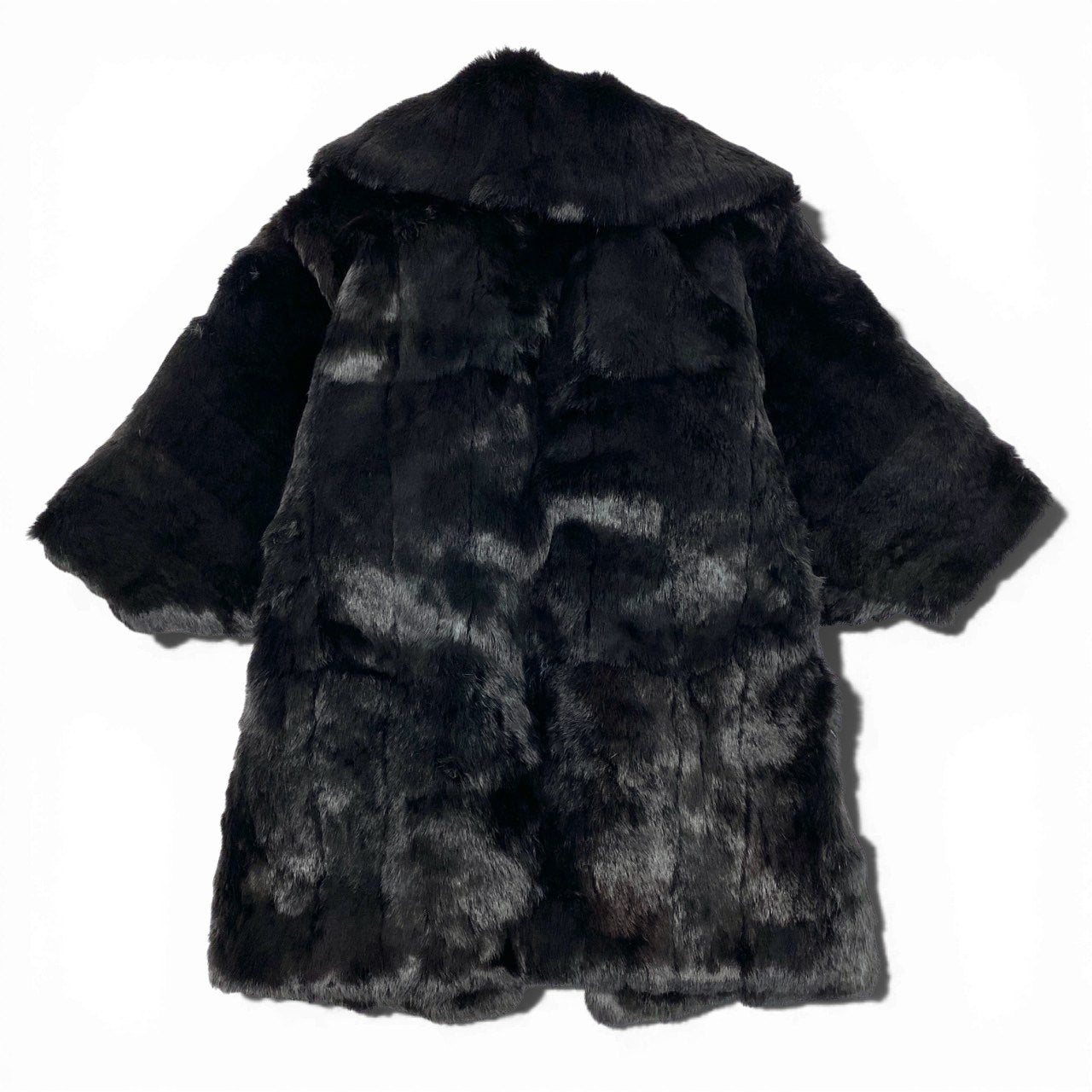 48a22 本毛皮 ドルマンスリーブ ファーコート 希少デザイン サイズF ブラック Black Fur Coatt18r