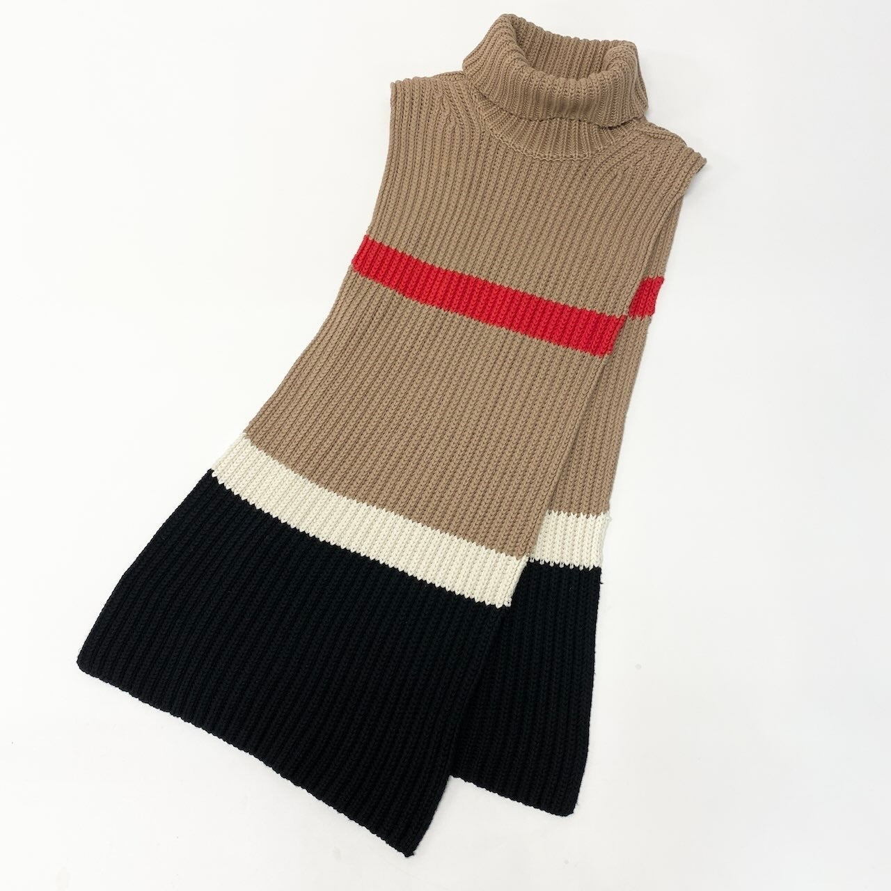 Ed20 BURBERRY バーバリー タートルネック ケープ ポンチョ ニットセーター ローゲージニット 146×40cm ベージュ レディース 女性用nu1