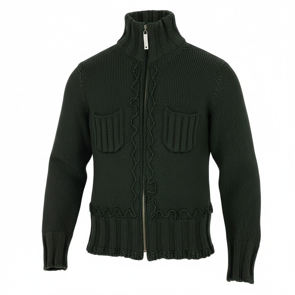 8d16 Roberto cavalli ロベルトカヴァリ ニットジャケット ハイネックニットジャケット アウター ダブルジップ 50サイズ カーキ ウール100％ メンズ 男性用u02t