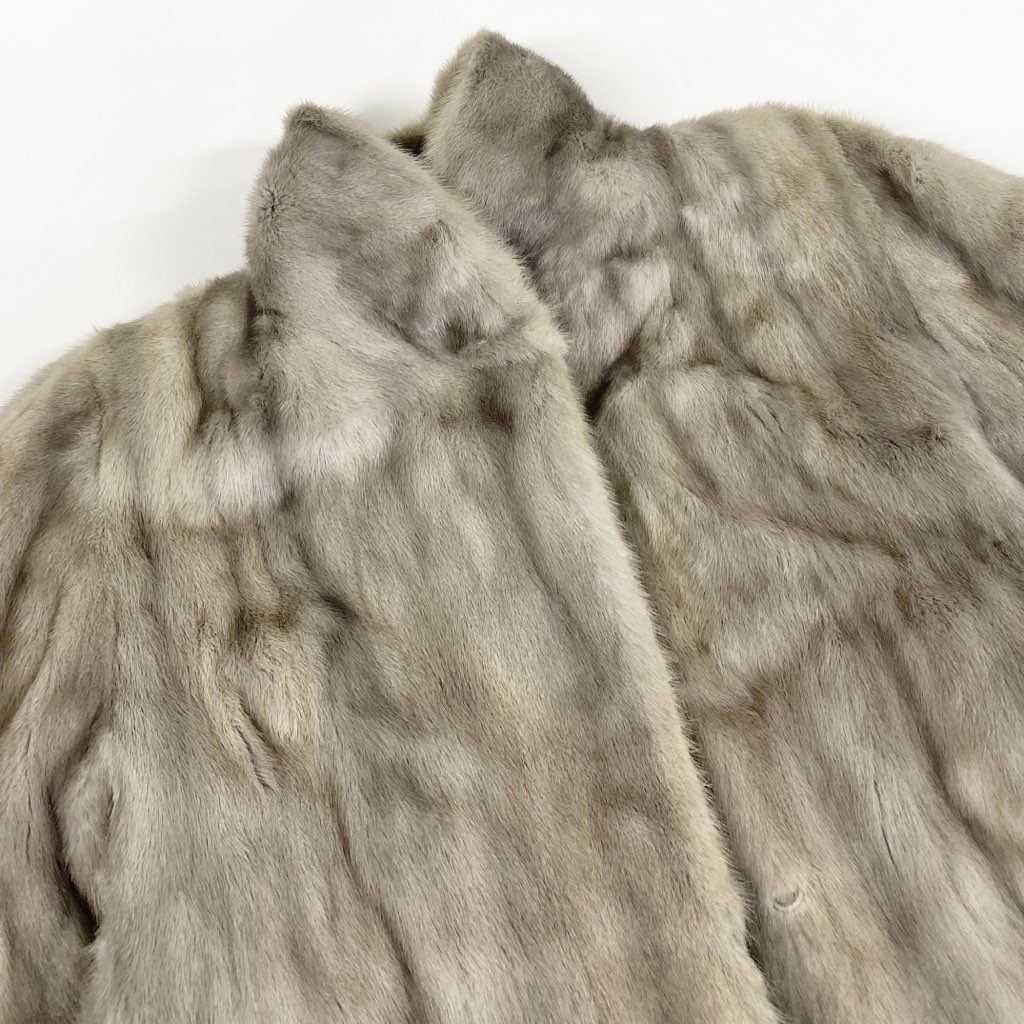 71L15 SAGA MINK サガミンク 銀サガ レアデザイン サファイアミンク ロングコート サイズF シルバーグレー 最高級本毛皮 MINK FUR ポケット有t18r