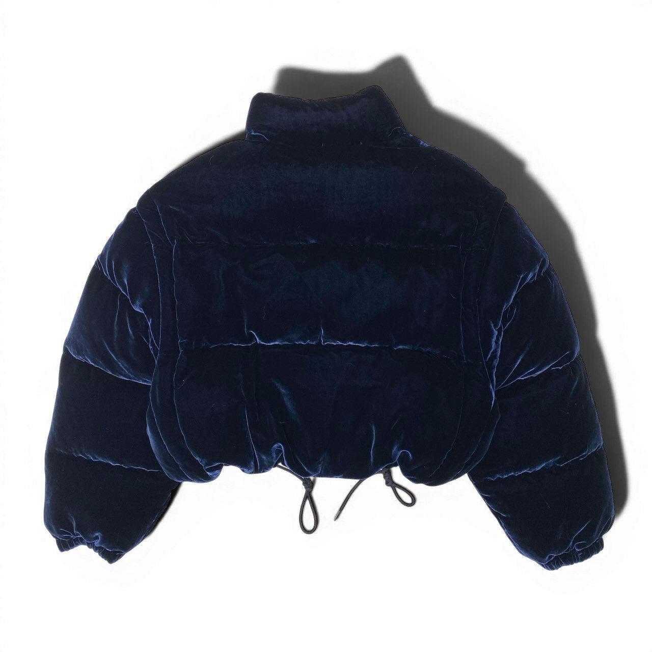 19g1 PRADA プラダ  25AW ベルベット ベロア クロップドダウンジャケット サイズ36 ネイビー系 レディース アウターk02i