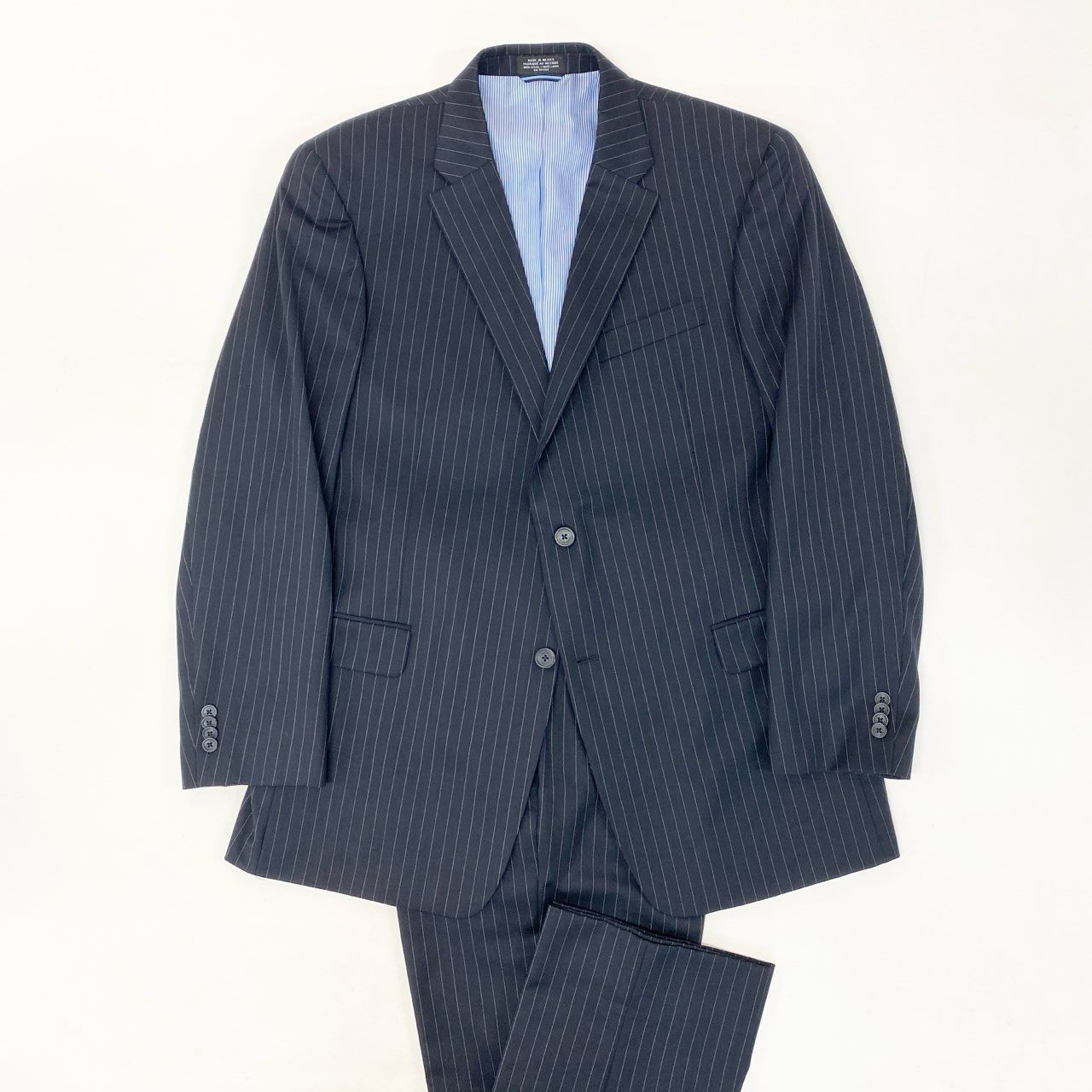 6k1《美品》 TOMMY HILFIGER トミーヒルフィガー セットアップスーツ シングル 2B ストライプ テーラードジャケット スラックス  ネイビー ウール100％o07t