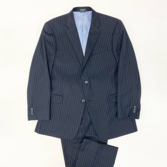 6k1《美品》 TOMMY HILFIGER トミーヒルフィガー セットアップスーツ シングル 2B ストライプ テーラードジャケット スラックス  ネイビー ウール100％o07t