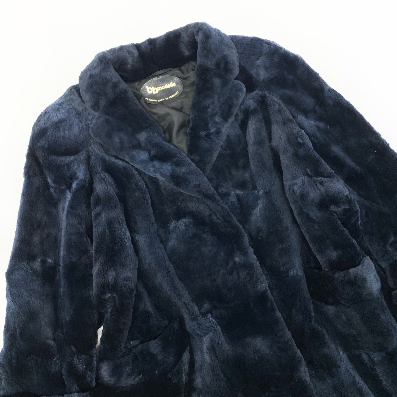 35a15 希少デザイン シェアードファー ロングコート サイズF ダークブルー 本毛皮 Dark Blue Shared Fur Coatt18r