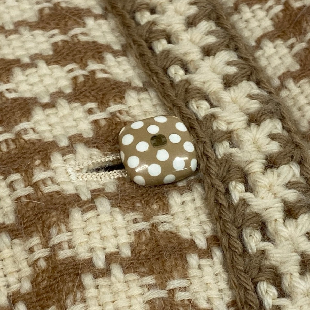 i22 CHANEL シャネル 00A 千鳥格子 ドット柄ボタン ツイードコート Vintage Polka Dot button Tweed Coat P16535 Size40 ベージュt18r