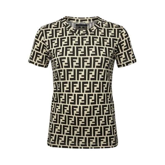 Ic30 FENDI フェンディ ズッカ柄 シアーカットソー 半袖Tシャツ 総柄 ストレッチ レディース 女性服 イタリア製40 ベージュ系u02t